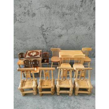 仿真迷你廚房微縮配件木家具凳子桌子椅子柜子木質兒童過家家玩具