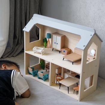 原木中號娃娃房拼裝小屋別墅人偶房間家具兒童過家家玩具男女禮物