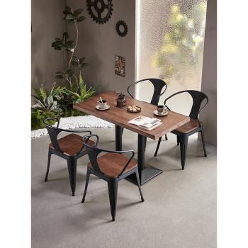 美式工業風鐵藝實木餐桌椅組合音樂清吧餐廳奶茶桌咖啡廳小方桌子
