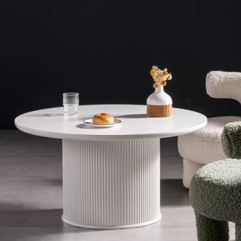 法式奶油風茶幾小戶型圓形茶臺客廳復古白色茶桌設計輕奢沙發邊幾