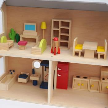 出口仿真小家具過家家木質玩具客廳浴室臥室廚房Wooden Bathroom