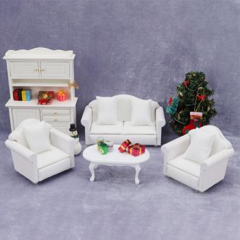 1:12娃娃屋dollhouse迷你家具模型ob11家具歐式簡約白色沙發擺件