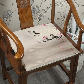 新中式水墨山水坐墊紅木家具圈椅太師椅官帽椅墊沙發高密度海綿墊