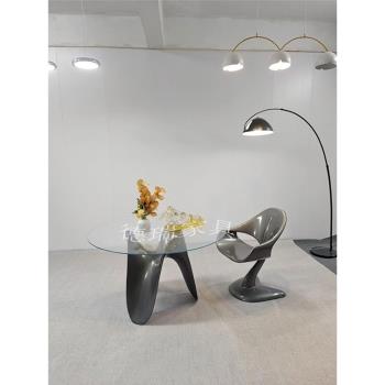 北歐簡約玻璃鋼餐桌圓形白色桌子書桌戶外茶桌方形侘寂風桌子家具