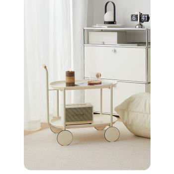 創意奶油風移動沙發邊幾角幾小戶型茶幾現代簡約雙層收納月球推車