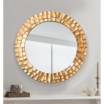 歐式客廳玄關鏡衛生間浴室壁掛洗手間鏡子圓形創意餐邊掛墻裝飾鏡