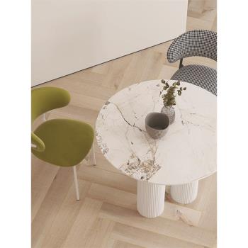 法式奶油風圓形巖板餐桌家用客廳餐廳靠背餐椅創意羅馬柱桌椅組合