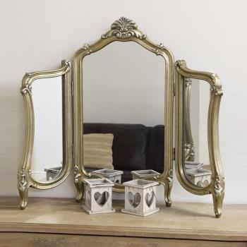 復古梳妝臺鏡子裝飾鏡法式桌面壁掛三折鏡三面臥室歐式折疊化妝鏡
