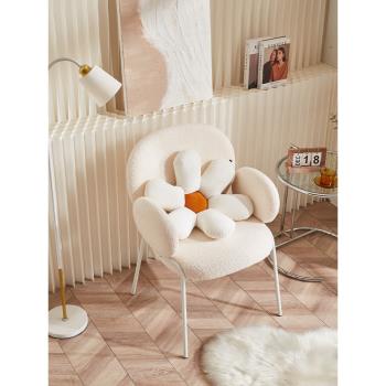 法式奶油風椅子羊羔絨創意北歐餐椅家用網紅化妝椅輕奢簡約梳妝凳