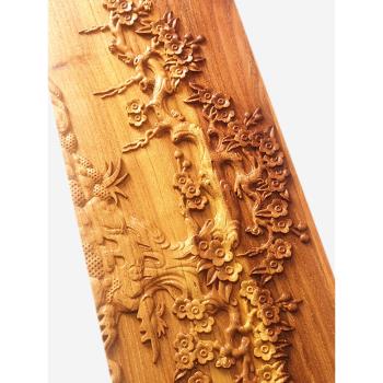 原木現代中式復古風木雕板畫 家具浮雕掛畫木貼花片壁掛擺臺白胚
