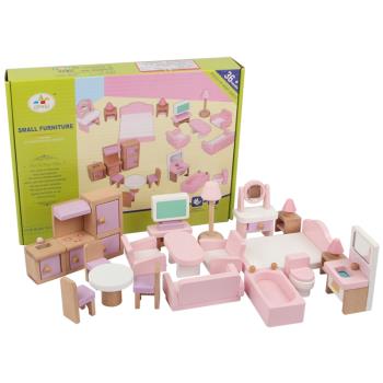 兒童過家家木頭制仿真房子家私組合玩具套裝女孩公主娃娃屋小家具