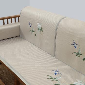 夏新中式刺繡涼席沙發墊中式實木家具透氣藤席坐墊羅漢床防滑墊子