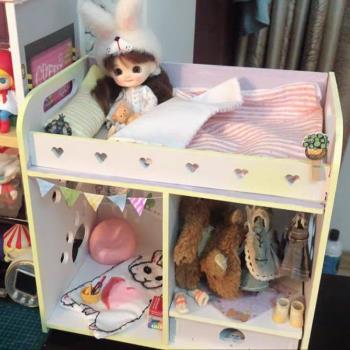 bjd玩偶20cm娃用小娃娃家具用品桌面收納30厘米6分娃娃床屋子粉色