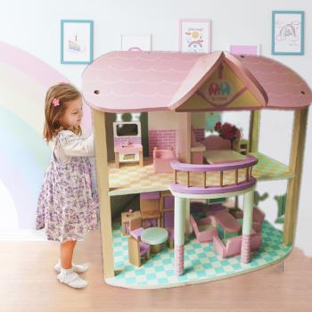 木制兒童過家家玩具粉色公主娃娃房子小木屋女孩禮物仿真城堡別墅