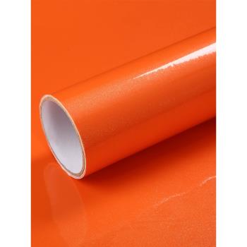 加厚橘色烤漆珠光家具翻新貼紙廚房亮面橙色墻紙自粘防水桔色貼膜