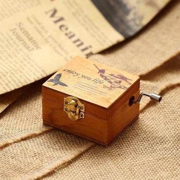 木制手搖音樂盒古風木質八音盒創意復古家具擺件女生兒童生日禮物