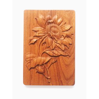 新中式裝飾木雕版畫 向日葵壁掛擺臺木板畫 浮雕家具木貼花雕花板