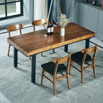 美式實木餐桌椅組合簡約長方形復古咖啡廳長條原木家用大長桌子
