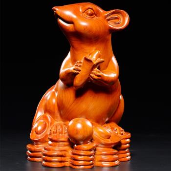 花梨木雕老鼠擺件實木創意迷你鼠生肖家居木質裝飾品古風手作道具