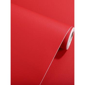 紅色貼紙墻紙自粘大紅壁紙波音軟片家具翻新磨砂防水中國紅即時貼