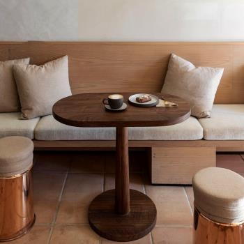美式復古餐桌實木橢圓咖啡桌日式網紅奶茶甜品店胡桃色橢圓形桌子