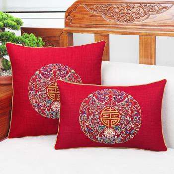 新中式刺繡古典中國風紅木家具沙發靠墊床頭大靠背實木坐墊抱枕套