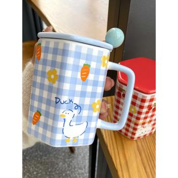可愛卡通小清新陶瓷杯帶蓋勺馬克杯家用早餐牛奶咖啡杯學生宿舍杯