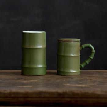 景德鎮手工陶瓷竹節茶杯 個人杯 水杯帶過濾茶杯帶把帶蓋辦公杯子