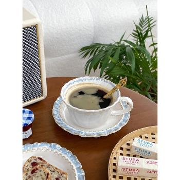 穆尼煙藍復古窯變釉咖啡杯碟套裝家用陶瓷紅茶杯牛奶杯下午茶杯子