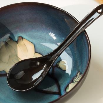 陶瓷大湯勺家用大號加厚長柄粥勺稀飯勺簡約創意純黑色廚房盛湯勺