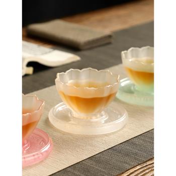 耐熱玻璃主人杯琉璃蓮花杯品茗杯日式小茶杯杯墊杯託功夫茶具茶盞