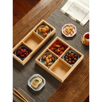 竹制分格水果盤客廳家用日式四格九宮格托盤零食小吃拼盤火鍋餐盤