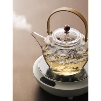 日式手工玻璃茶壺竹提梁壺過濾蒸煮茶器耐熱泡茶壺電陶爐功夫茶具