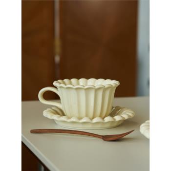 肆月 北歐奶油風咖啡杯碟高顏值拿鐵拉花杯陶瓷家用下午茶杯子ins