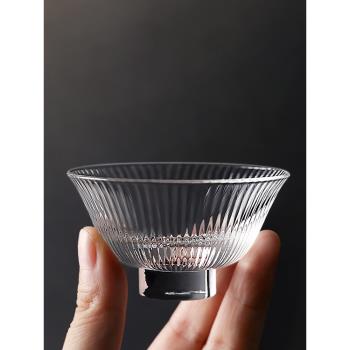 九土日式耐熱玻璃條紋小茶杯手工吹制功夫茶具品茗杯家用透明單杯