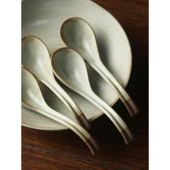 日式手工粗陶餐具小湯勺湯匙調羹吃飯勺子陶瓷勺碗勺復古家用創意