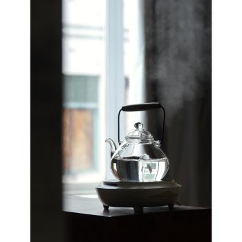 九土日式手工耐熱玻璃透明茶壺木提梁大容量燒水壺煮茶壺電陶爐用