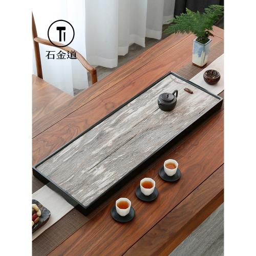 天然整塊木化石茶盤家用大號石盤茶海排水木紋石茶托辦公石頭茶臺