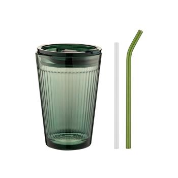 onlycook雙吸管玻璃水杯飲管杯成人專用便攜帶吸管的水杯咖啡杯子