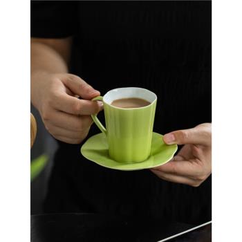 粗陶咖啡杯碟套裝組手工中式復古拉花咖啡杯藝術杯陶瓷手沖咖啡杯