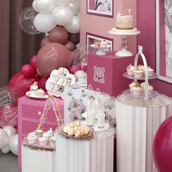 名媛風白色甜品架 兒童生日派對點心架 粉色軟萌少女心甜品臺擺件