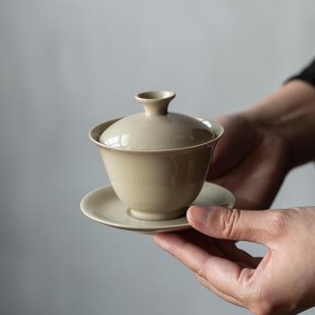 草木灰三才蓋碗茶杯單個創意手工敬茶杯復古陶瓷家用不燙手泡茶碗