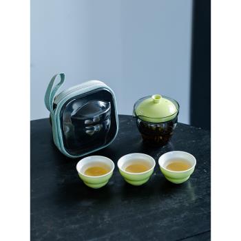 蘋果綠旅行茶具套裝家用泡茶一壺三杯便攜戶外露營喝茶隨身快客杯