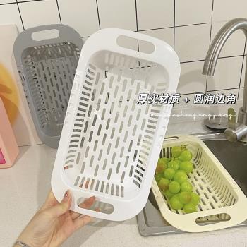 廚房瀝水架可伸縮洗菜盆瀝水籃水槽濾水籃塑料菜籃子家用洗菜神器