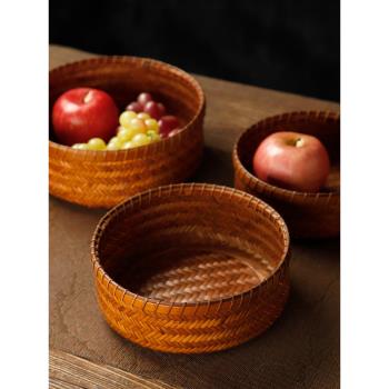 竹編水果盤藤編果籃中式茶點盤點心零食日式編織托盤大號饅頭筐盒