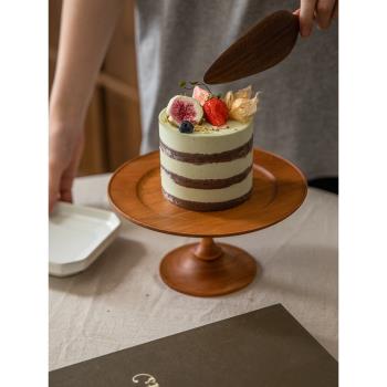 THE MAZAY復古實木托盤櫻桃木法式高腳水果蛋糕托盤甜品臺裝飾擺