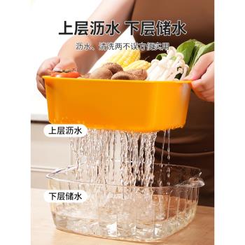雙層洗菜盆瀝水籃廚房家用塑料水果盤客廳水槽濾水菜簍淘洗菜籃子