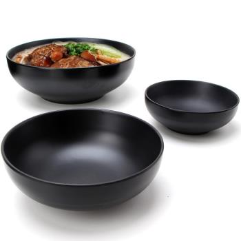 黑色密胺烤肉拌飯碗韓式商用餐具拉面碗仿瓷湯碗麻辣燙淺碗泡面碗