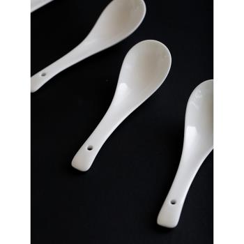 藍蓮花家居簡約純白骨瓷小勺子創意陶瓷家用小湯匙調羹湯勺小飯勺