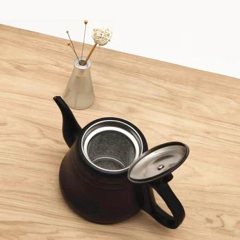 加厚不銹鋼茶壺帶濾網酒店餐廳飯店黑色古典小茶藝壺茶水壺燒水壺